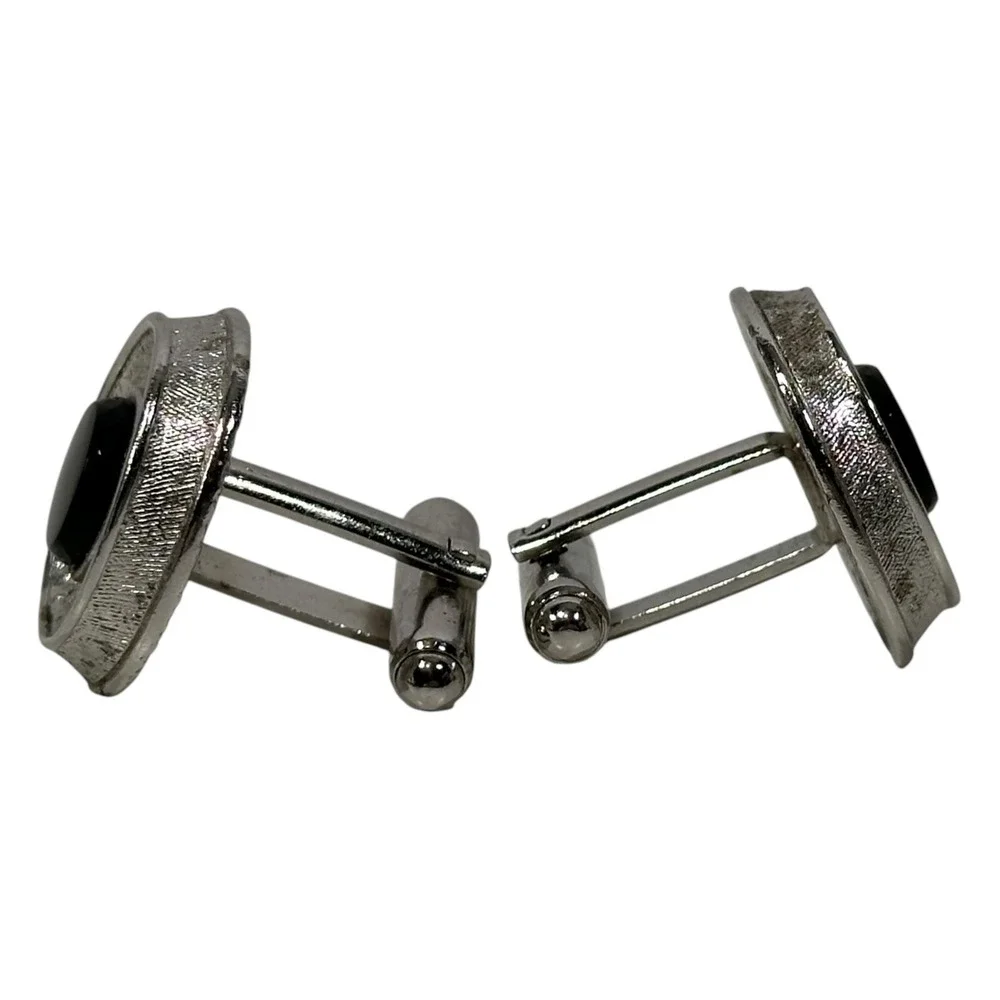 Black Silver Tone‎ Cufflinks Classic Men's Suits Accessory Formal Wear